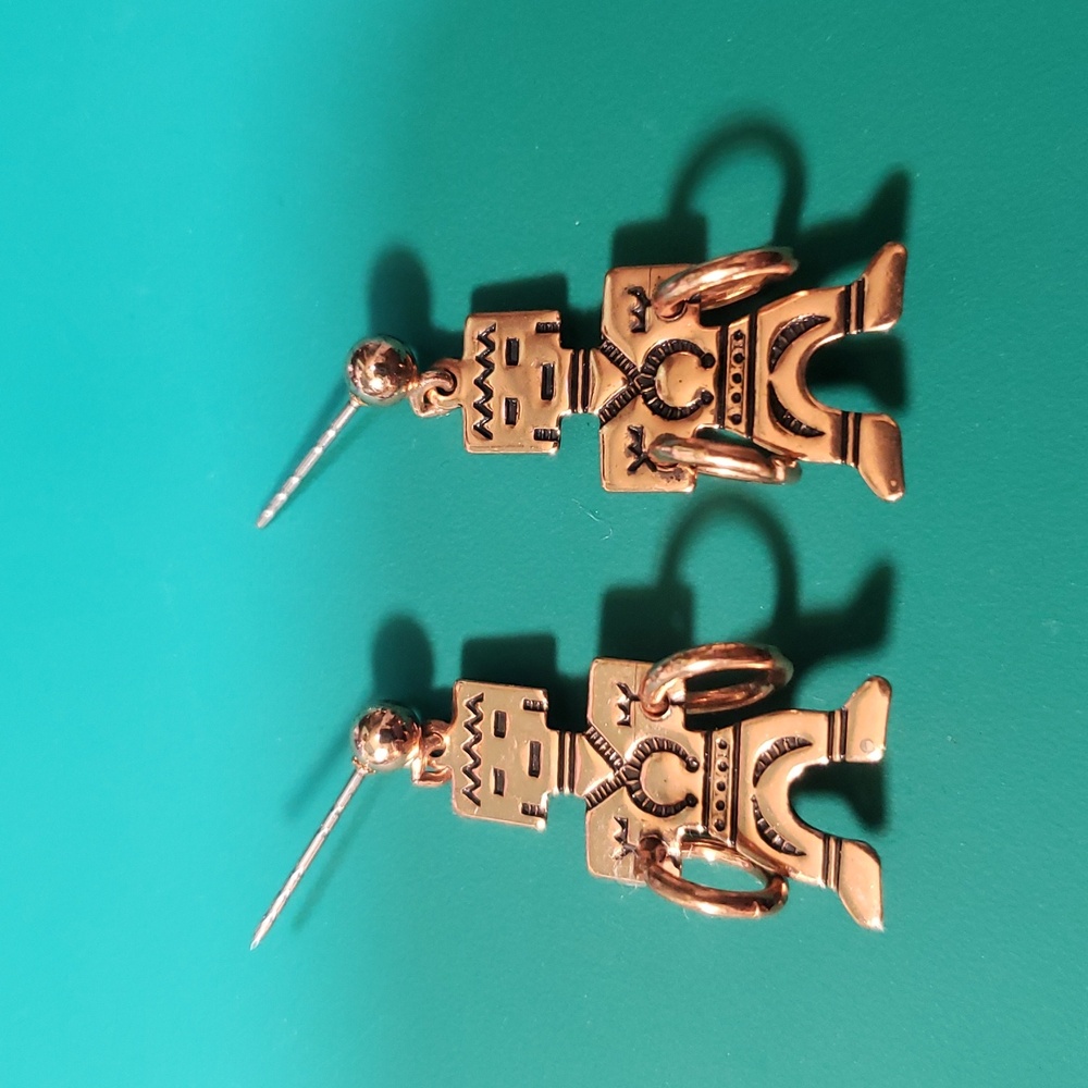 WM WHEELER CO. copper Navajo Hopi kachina warrior hoop dancer doll earrings